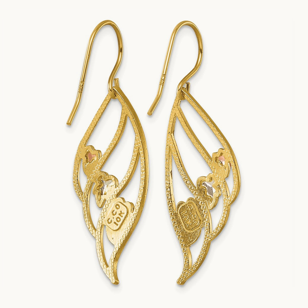 w/12k Accents Black Hills D/C Swirl Leaves Shepherd Hook Earrings, 10K
