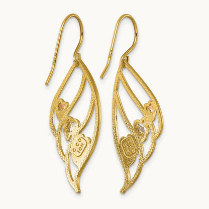 w/12k Accents Black Hills D/C Swirl Leaves Shepherd Hook Earrings, 10K
