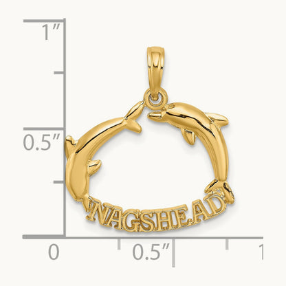 Polished NAGS HEAD w/ Jumping Dolphins Charm, 14K