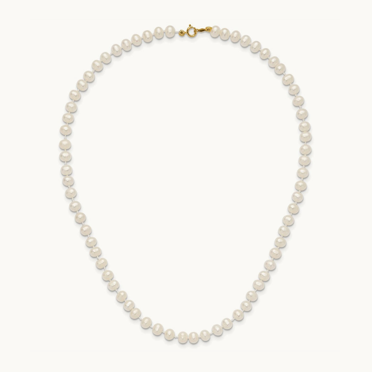5- White Semi Round Freshwater Cultured Pearl Necklace, 14K