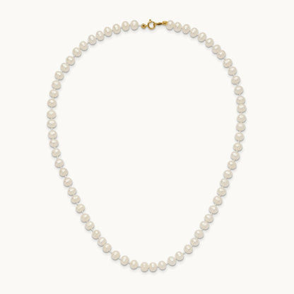 5- White Semi Round Freshwater Cultured Pearl Necklace, 14K