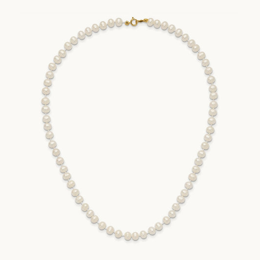 5- White Semi Round Freshwater Cultured Pearl Necklace, 14K