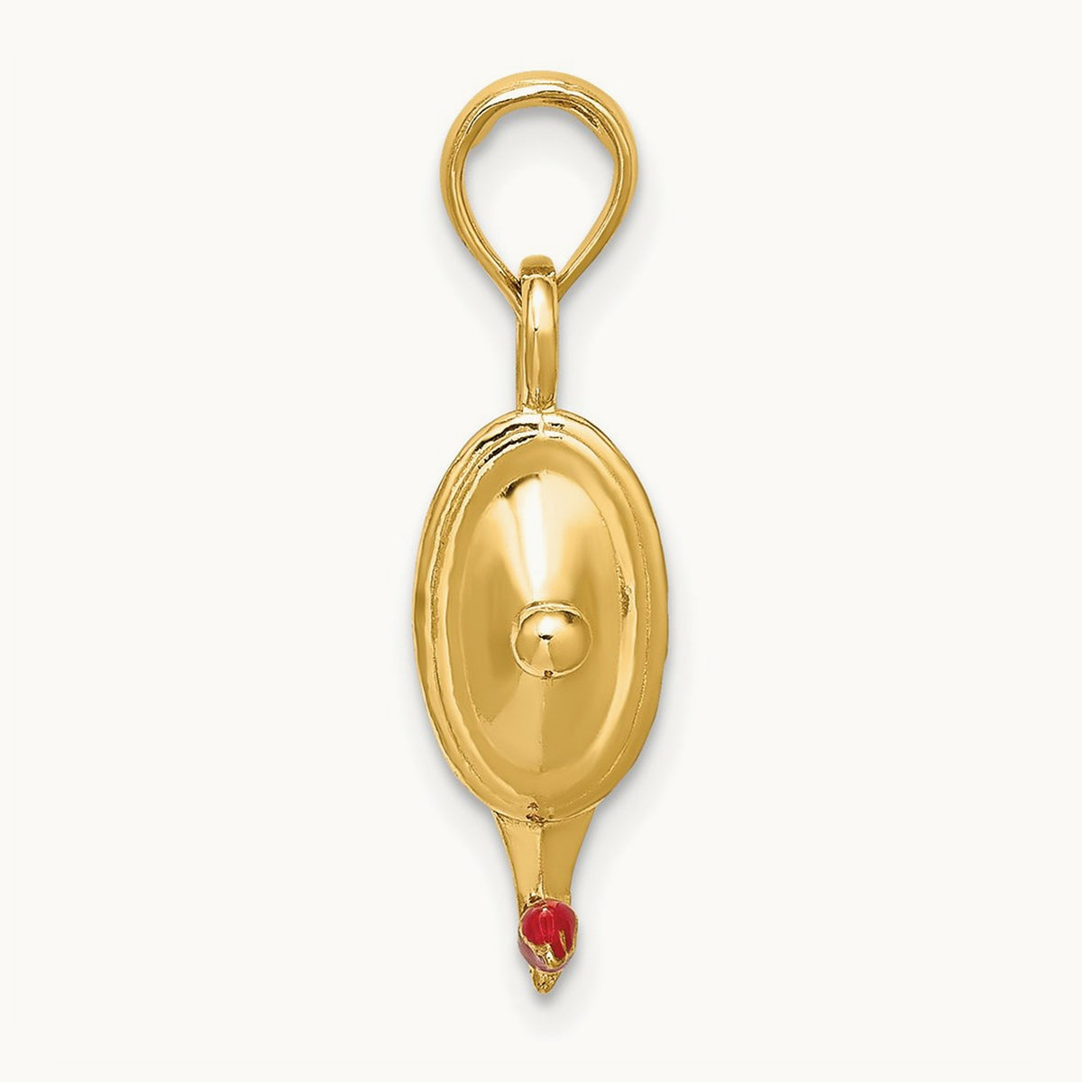 W/ Red Enamel Polished 3-D Genie Lamp Charm, 14K