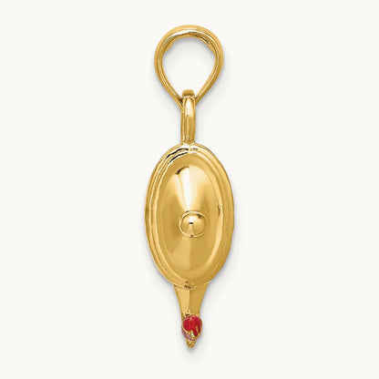 W/ Red Enamel Polished 3-D Genie Lamp Charm, 14K