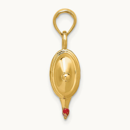 W/ Red Enamel Polished 3-D Genie Lamp Charm, 14K