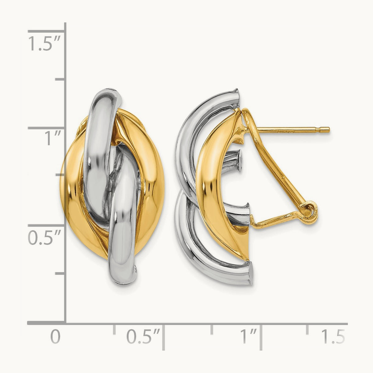 Swirl Omega Back Post Earrings — 14K Two-Tone Gold