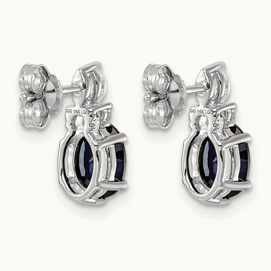 Diamond and Lab Created Sapphire Post Earrings, 14K White Gold