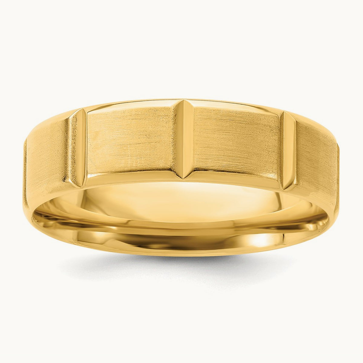 Light Comfort Fit Brush Satin Fancy Band, 14K Yellow Gold