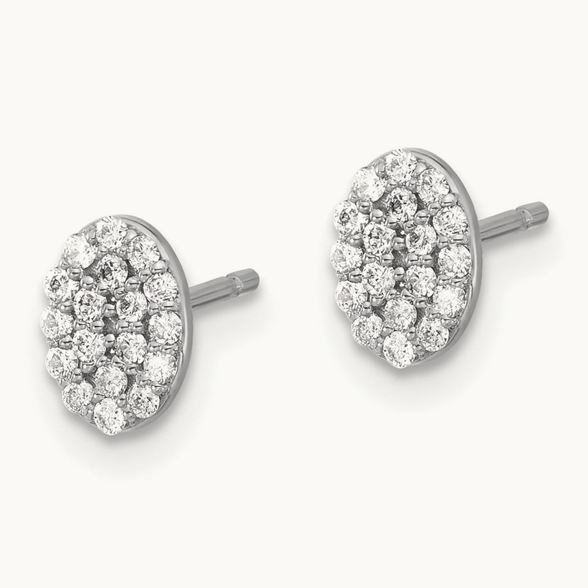 Diamond Cluster Oval Earrings, 14K White Gold