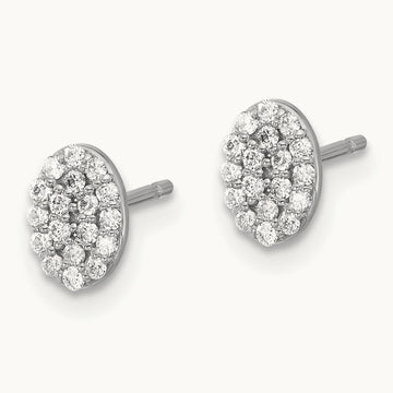 Diamond Cluster Oval Earrings, 14K White Gold