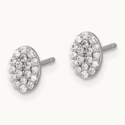 Diamond Cluster Oval Earrings, 14K White Gold