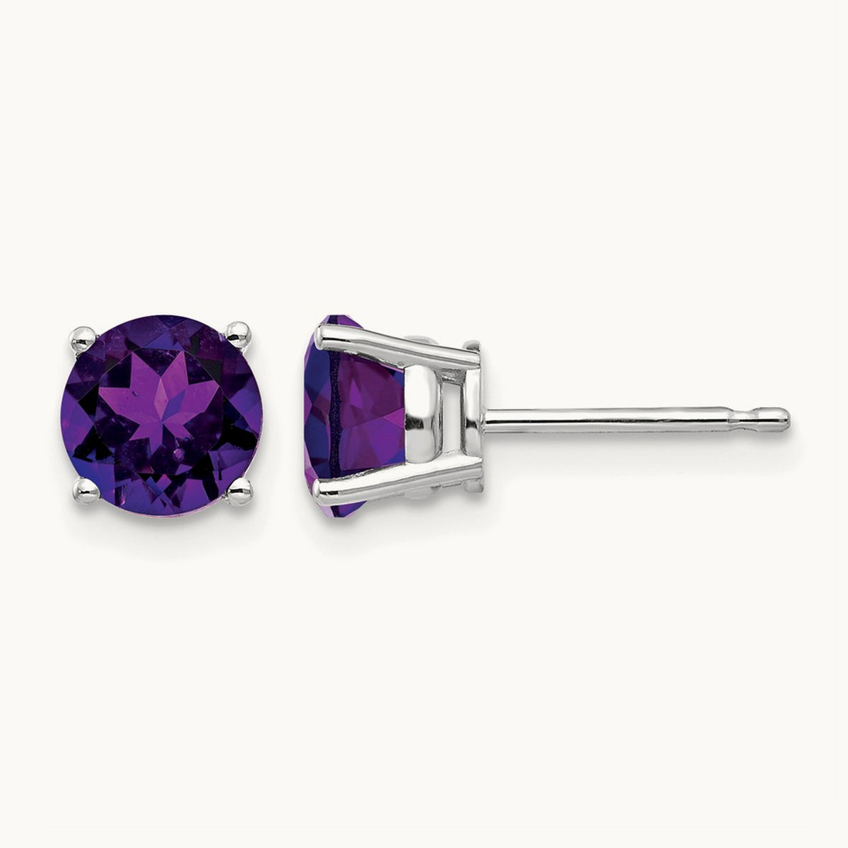 Amethyst Earrings, 6mm, 14K White Gold
