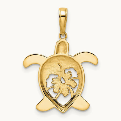 Diamond-cut Floral Turtle Pendant, 14K with White Rhodium