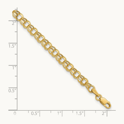 7in Hollow Double Link Charm Bracelet — 14K Yellow Gold, 4.5mm