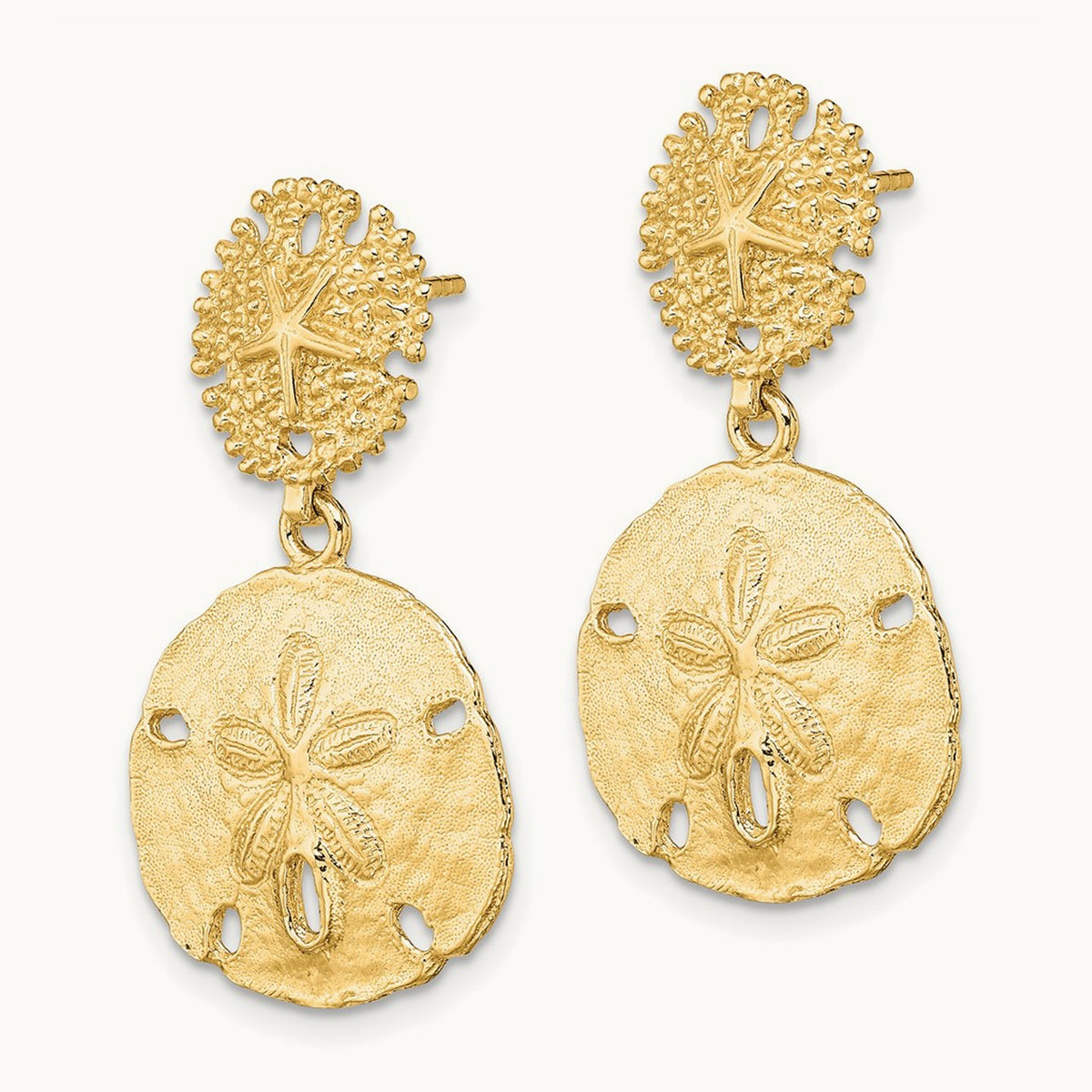 Double Sand Dollar Dangle Earrings, 14K