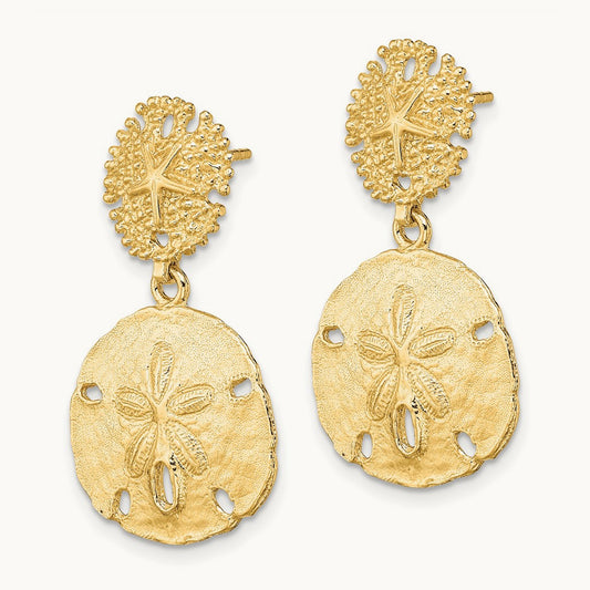 Double Sand Dollar Dangle Earrings, 14K