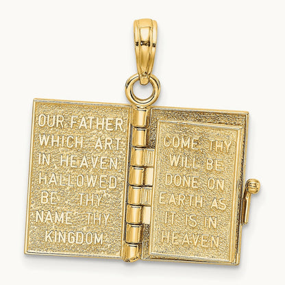 3-D Moveable Pages Holy Bible w/ Lords Prayer Charm, 14K