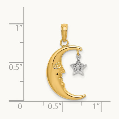 Half Moon w/Star Moveable Charm, 14K Two-tone
