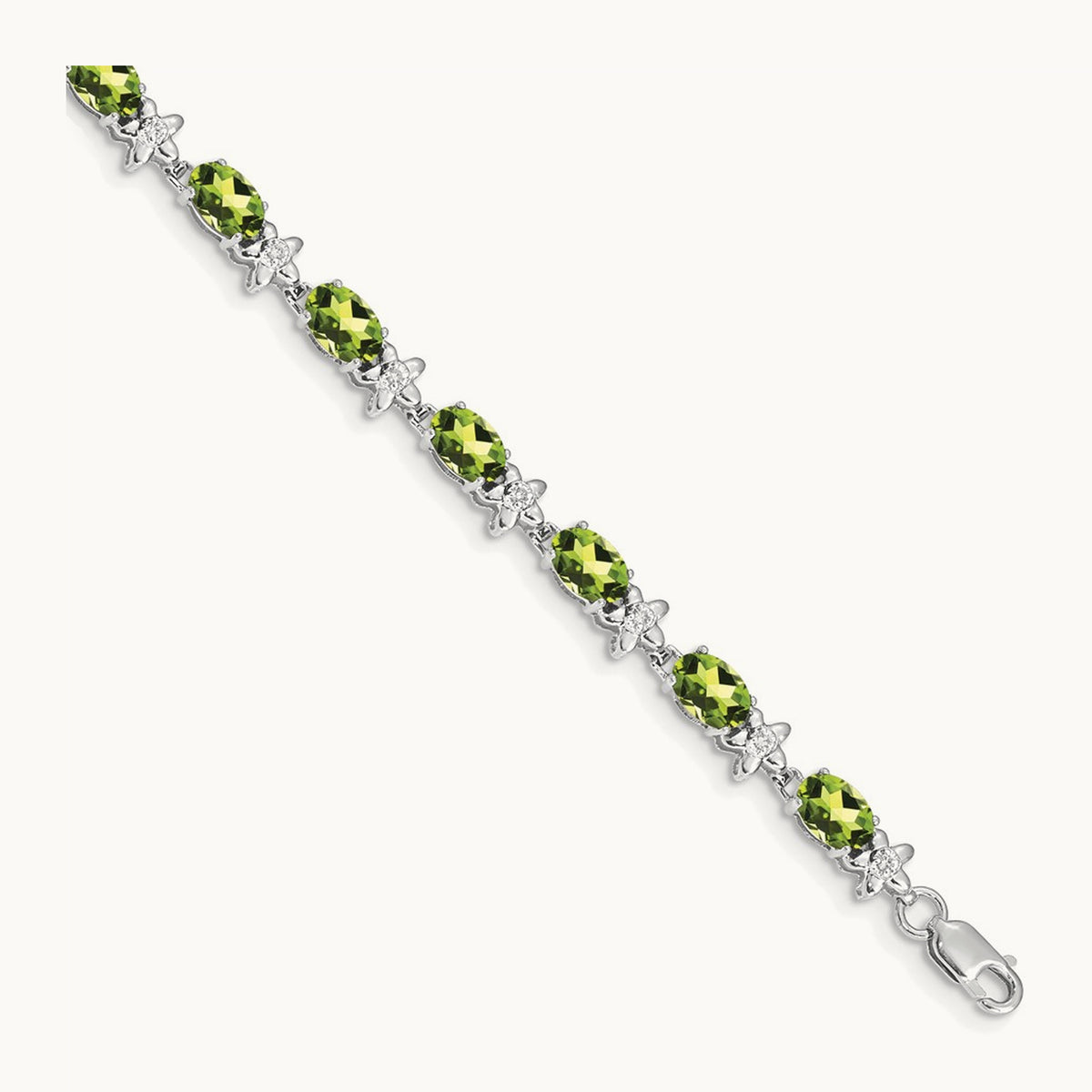 Floral Diamond and Peridot Bracelet — 14K White Gold