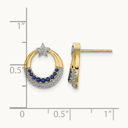 Polished Sapphire and Diamond Star and Circle Post Earrings, 14K