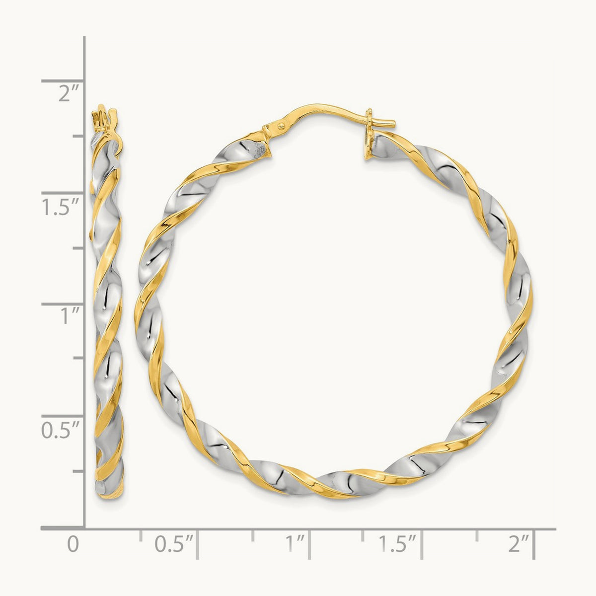 & White Rhodium Polished & Twist Hoop Earrings, 14K