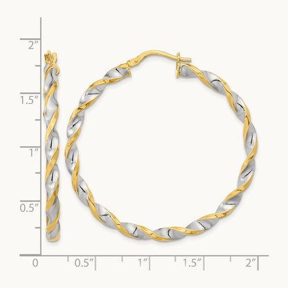 & White Rhodium Polished & Twist Hoop Earrings, 14K
