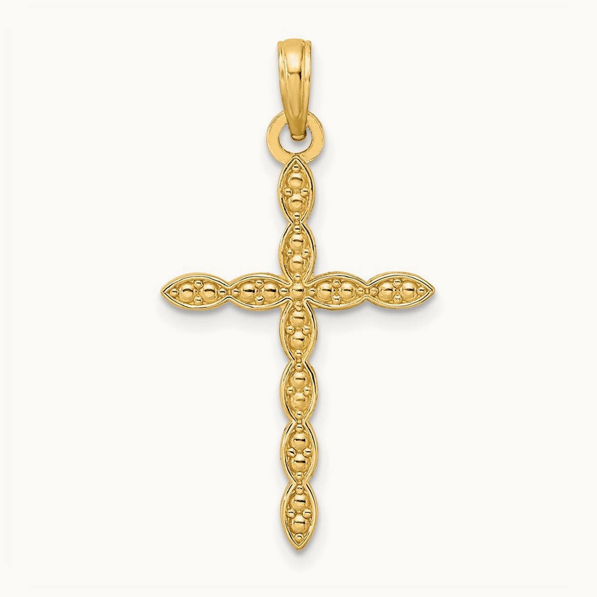 Polished & Beaded Design Cross Pendant, 14K
