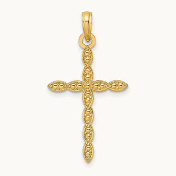 Polished & Beaded Design Cross Pendant, 14K