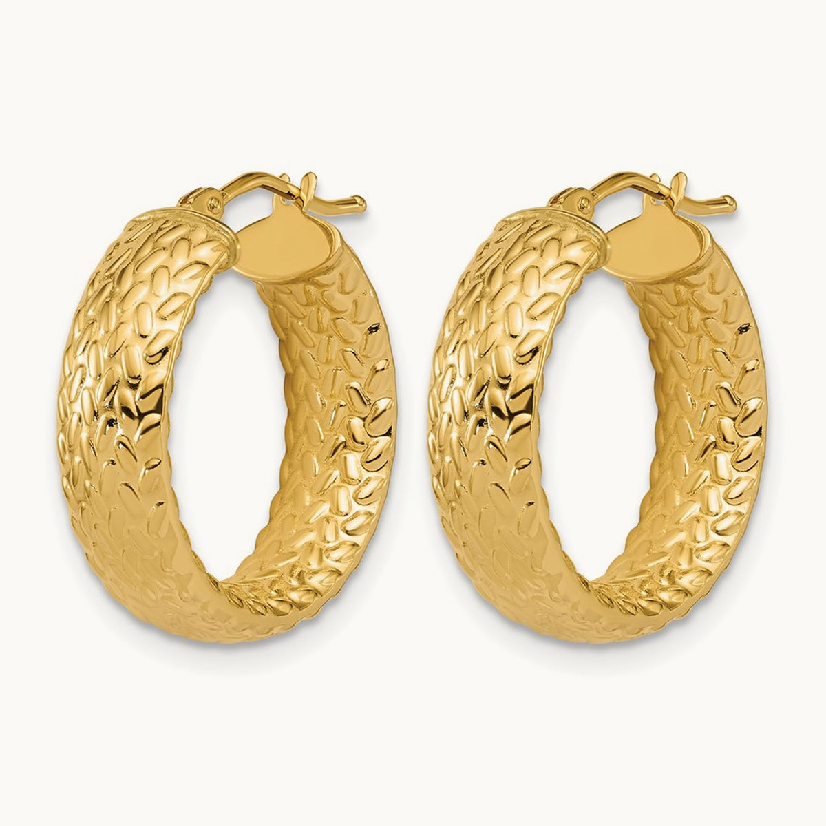 Polished Weave Design Round Hoop Earrings — 20mm
