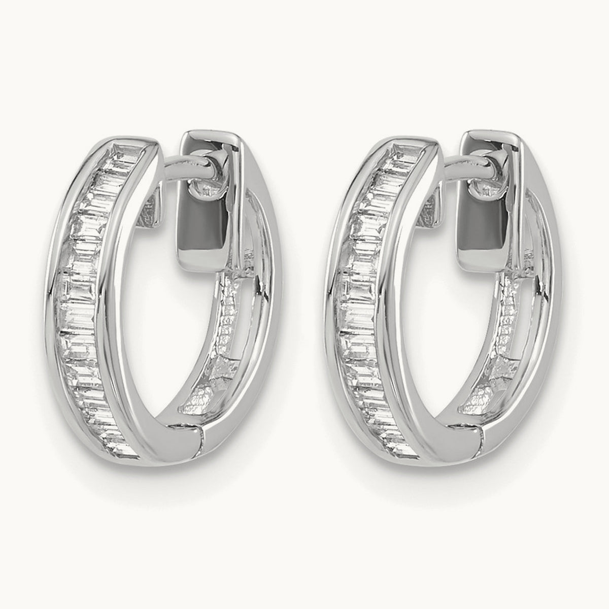 Baguette Diamond Hinged Hoop Earrings, 14K White Gold