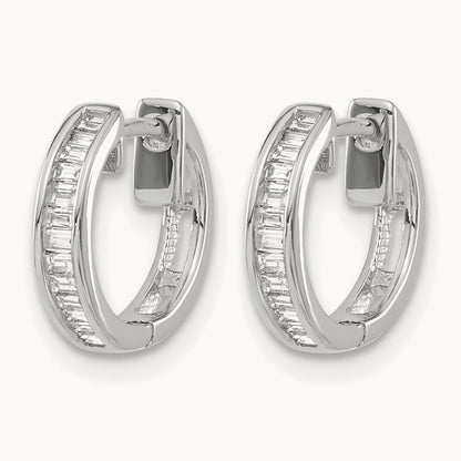 Baguette Diamond Hinged Hoop Earrings, 14K White Gold