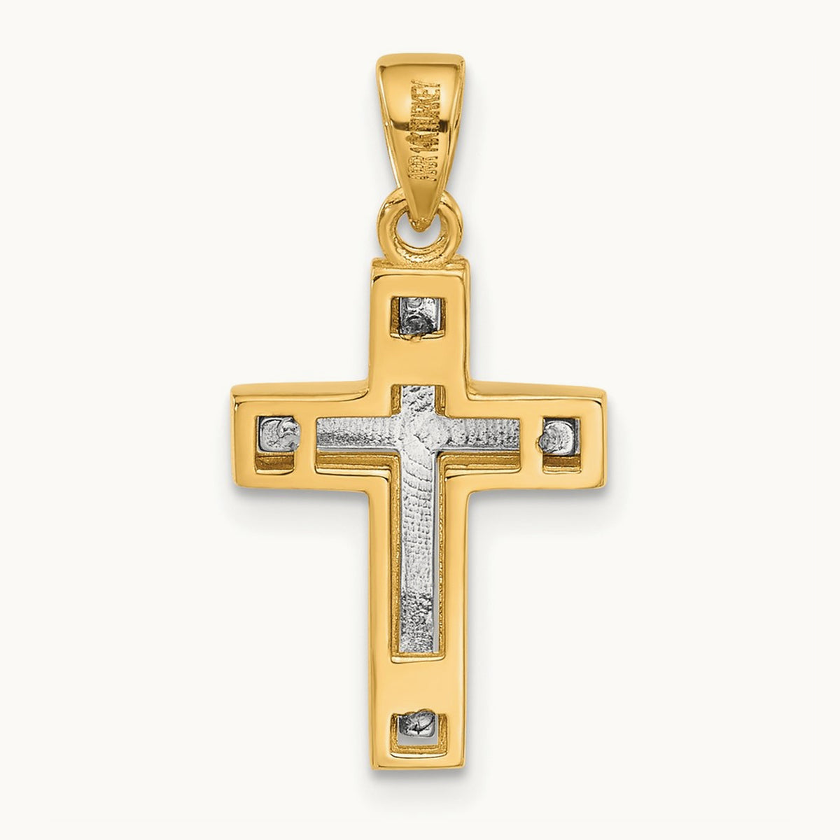 Polished and Diamond-cut Cross Pendant — 14K Two-Tone Gold