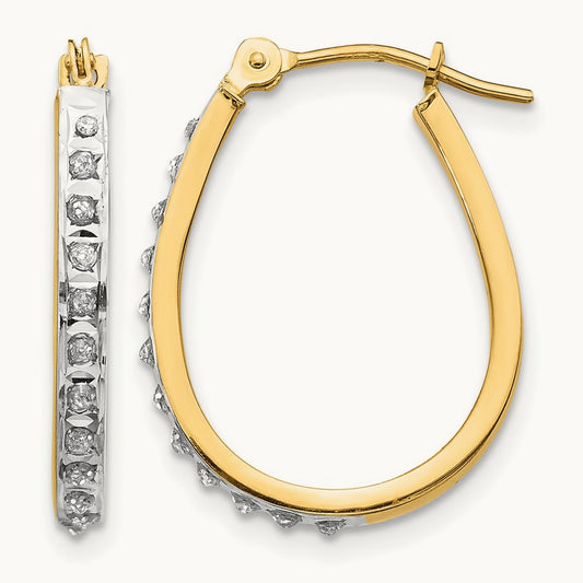 YG and Rhod Diamond Fascination Dia. Dust/Accent Oval Hoop Earrings, 14K