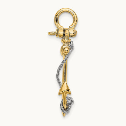 3-D Anchor w/T Bar and Rope w/Shackle Bail Charm, 14K Two-tone
