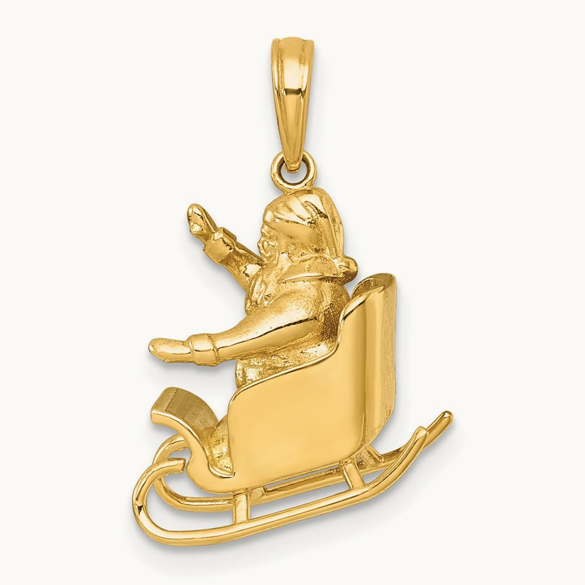 Polished 3-D Santa In Sleigh Waving Charm, 14K