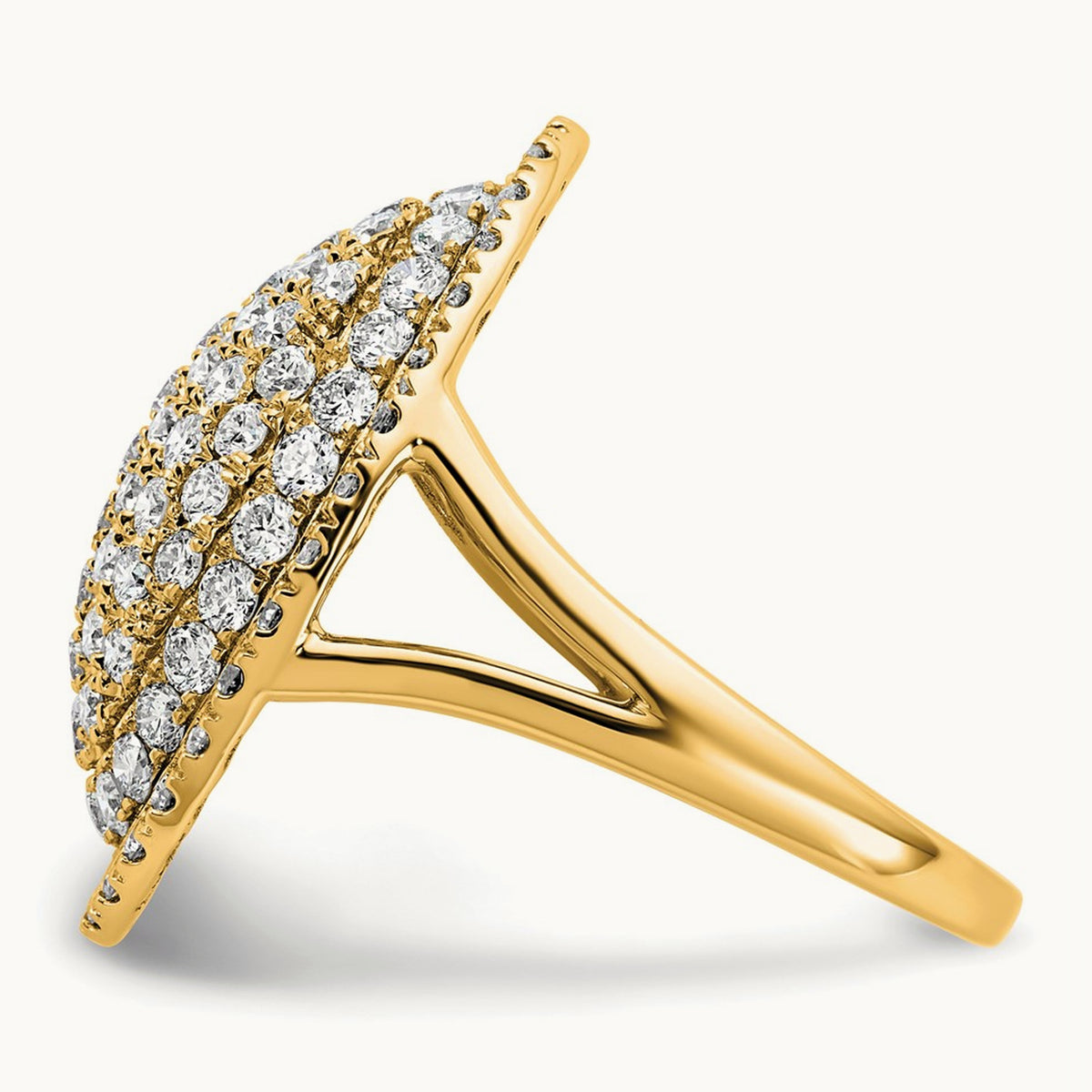 Oval Pavé Cluster Fashion Ring — 14K Yellow Gold, 7