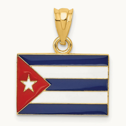 Enameled Cuba Flag Pendant, 14K