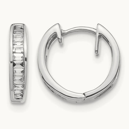 Baguette Diamond Hinged Hoop Earrings, 14K White Gold