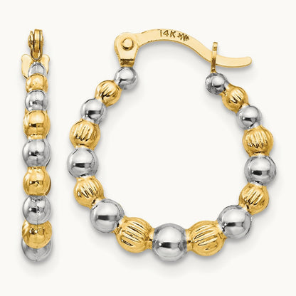 Madi K w/Rhodium Beaded Hoop Earrings, 14K
