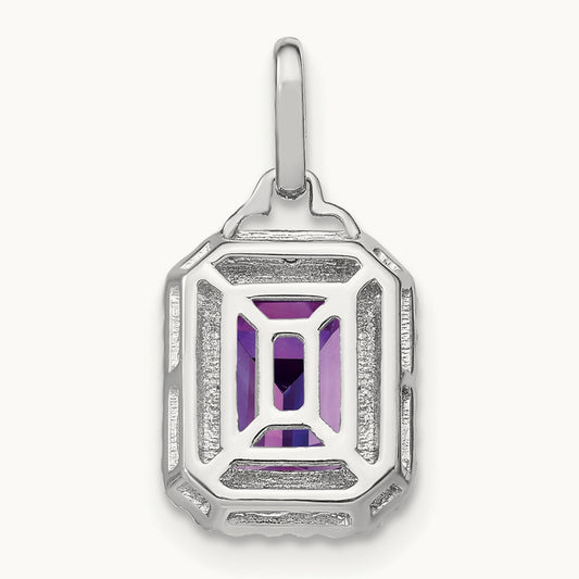Emerald-cut Amethyst and Diamond Halo Pendant, 14K White Gold