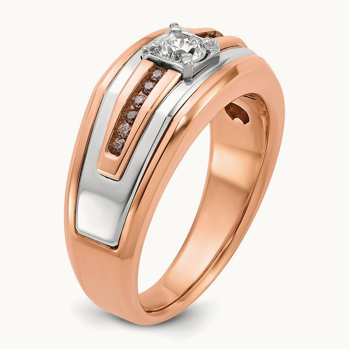 White/Rose IBGoodman Men's Black/White Diamond Complete Ring, 14K Two-tone