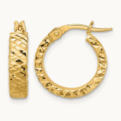 Polished Diamond Cut Hoop Earrings, 14K