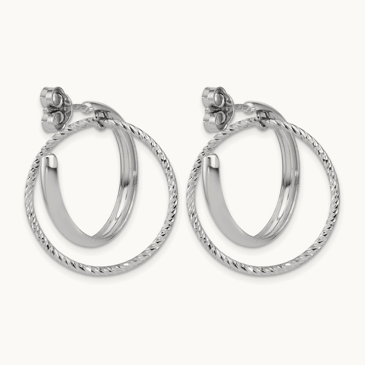 SS RH-plated Polished / Dia-cut Fancy Circles Post J-Hoop Earrings — Leslie's