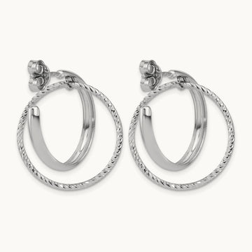 SS RH-plated Polished / Dia-cut Fancy Circles Post J-Hoop Earrings — Leslie's