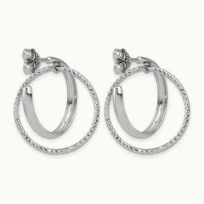 SS RH-plated Polished / Dia-cut Fancy Circles Post J-Hoop Earrings — Leslie's