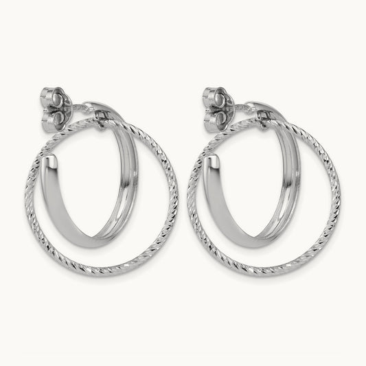 SS RH-plated Polished / Dia-cut Fancy Circles Post J-Hoop Earrings — Leslie's