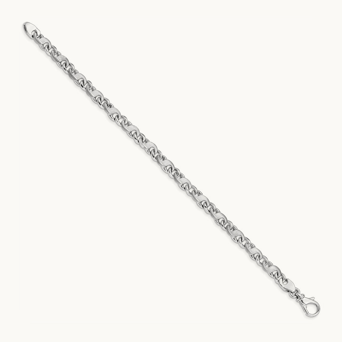 Hand-polished and Satin Link Bracelet, 5.4mm, 14K White Gold