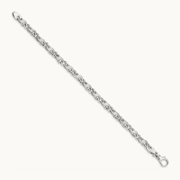 Hand-polished and Satin Link Bracelet, 5.4mm, 14K White Gold