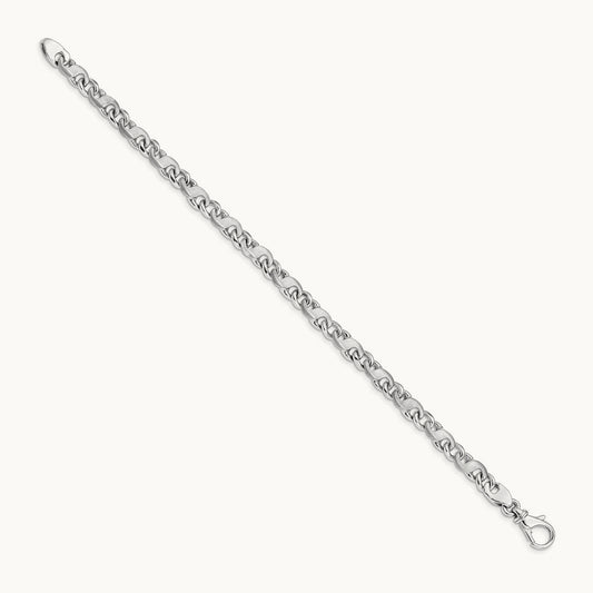 Hand-polished and Satin Link Bracelet, 5.4mm, 14K White Gold