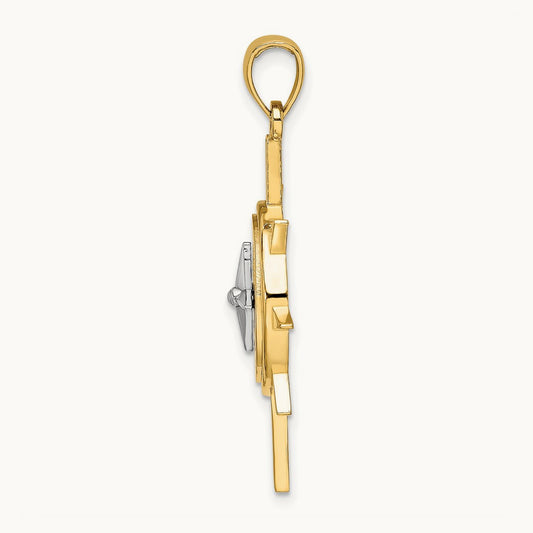 Star w/ Nautical Compass Charm, 14K Two-tone